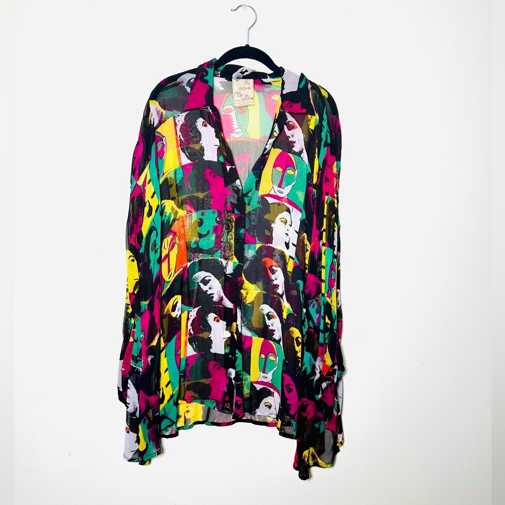 Vintage Tramp Multicolor Abstract Sheer Face Blouse- oversize (tunic length)